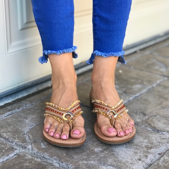 NIB Boho Beaded Grommet Slip On Sandals - Picture 5 of 8